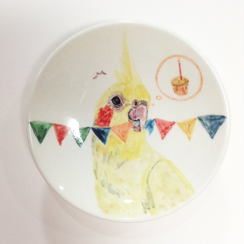 Xuan Feng Birthday Party - Birthday hand-painted plate - จานเล็ก - เครื่องลายคราม สีเหลือง
