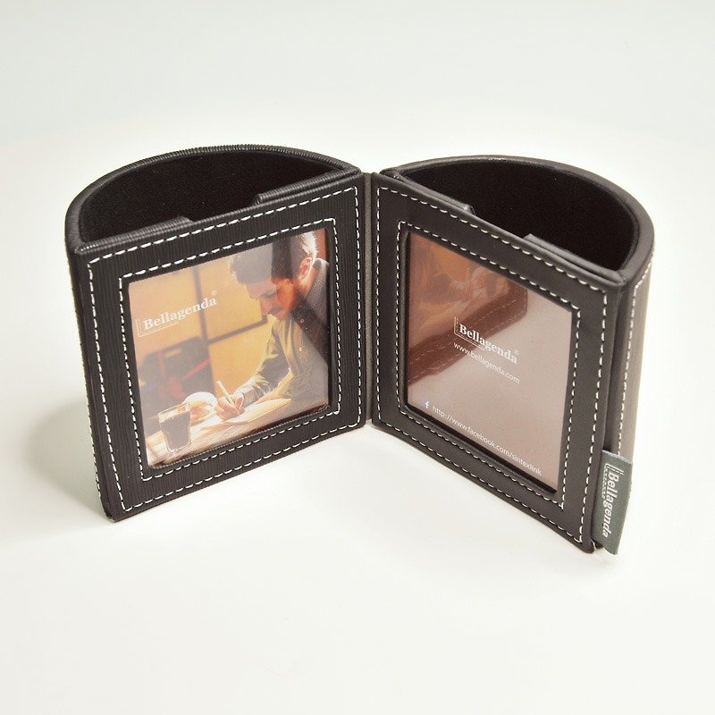 Bellagenda Open and Close Photo Frame Pen Holder Valentine's Day Gift - Pen & Pencil Holders - Faux Leather Black