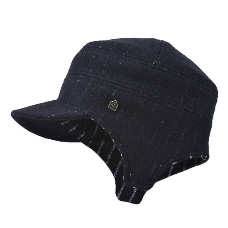 飛行帽／毛料黑色條紋款 (S號) - Hats & Caps - Other Materials Black