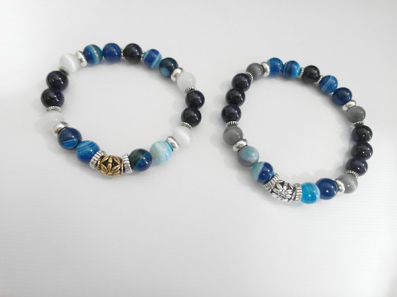 Zhu. * Hand bracelet. Striped blue agate couple (single) couple models / gifts / Christmas gifts - Bracelets - Other Materials 