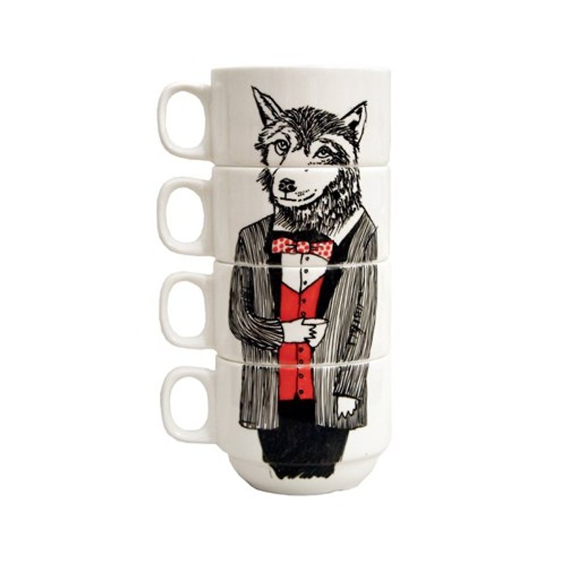 Mr. Wolf Coffee Cup Set | Jimbobart - แก้วมัค/แก้วกาแฟ - เครื่องลายคราม ขาว
