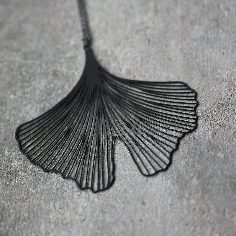 Ginkgo black necklace Black Ginkgo Pendant (M) - Necklaces - Other Metals 