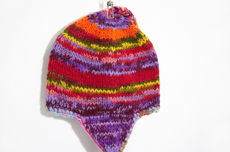 純粋な手織りのウールの帽子/フライトキャップ/ウールキャップのバレンタインデーの贈り物 - ネパールで作られた明るい日没勾配（手作り、1つを制限されます） - 帽子 - その他の素材 多色