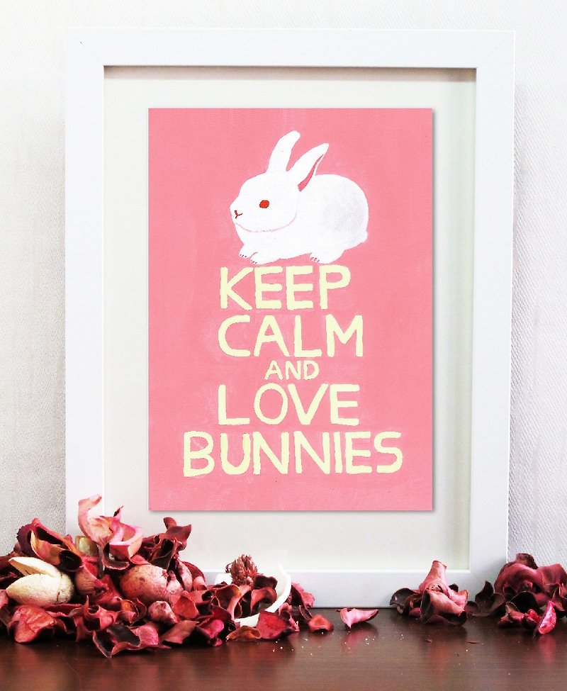 Copy Bunny painted illustration painting poster / A3 'Keep calm and love bunnies' - Posters - Paper Pink