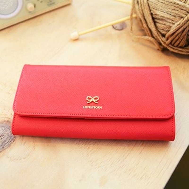 Dessin x Jamstudio- classic bow long leather folder (L) - ruby ​​red, JSD77387 - กระเป๋าสตางค์ - วัสดุอื่นๆ สีแดง
