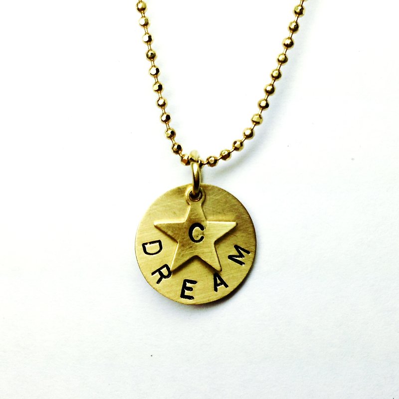 Dream Star - Bronze necklace. [Customized] Hand-knocked plate series (letters & numbers) ◆Sugar Nok◆ - Necklaces - Other Metals Gold