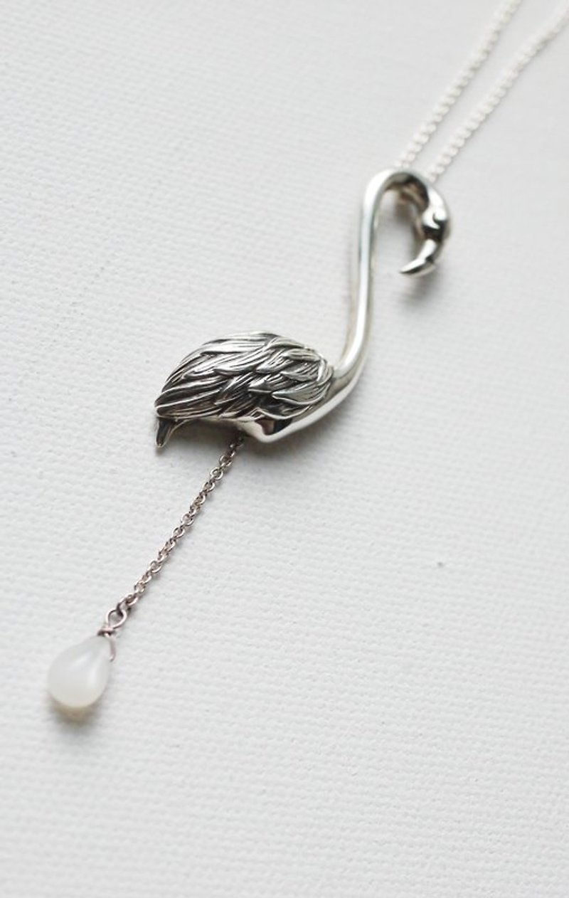 Petite Fille handmade silver jewelry temperament flamingo - สร้อยคอ - โลหะ สีเทา