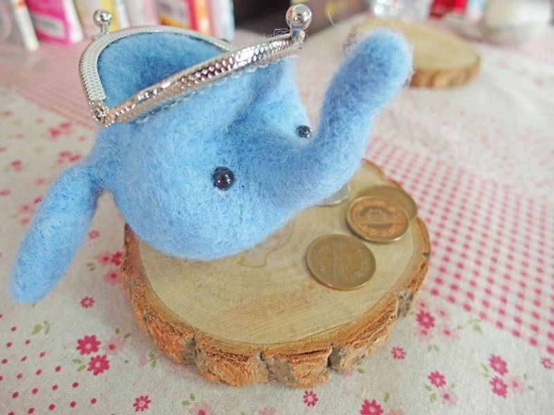miniyue 羊毛氈 動物口金 陸地系列-大象(附掛繩) 台灣製造 全手工 - 零錢包/小錢包 - 羊毛 藍色