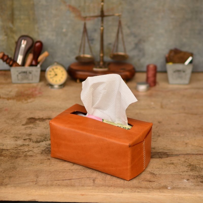 Shika 夕卡革物 -  手縫面紙盒 （義大利植鞣革）// TEN色 - 居家收納/收納盒/收納用品 - 真皮 金色