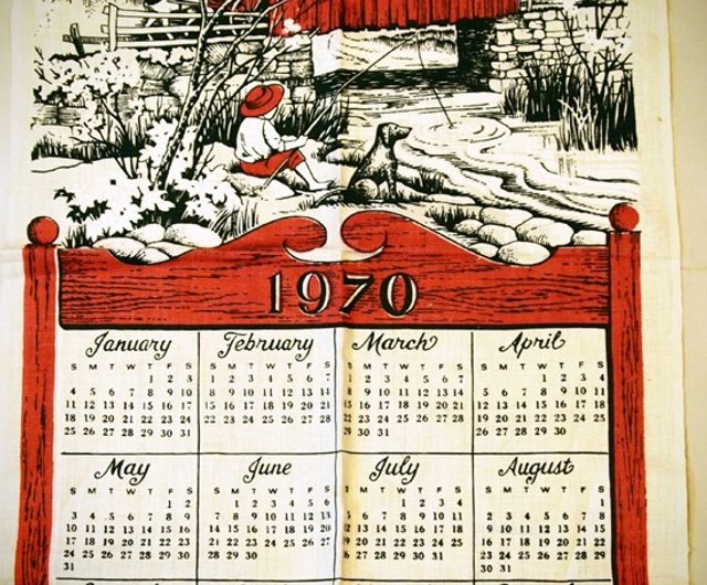 Early American River 1970 calendar on canvas - Shop pickers Other - Pinkoi