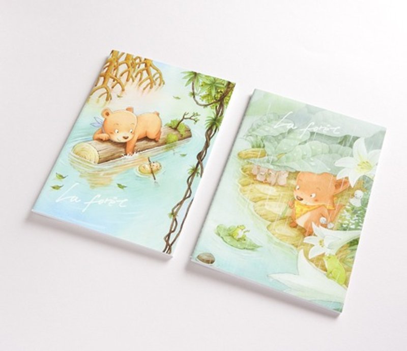 Small forest small books / Bear &amp; Little Foxes group (laptop / 2) - สมุดบันทึก/สมุดปฏิทิน - กระดาษ สีเขียว