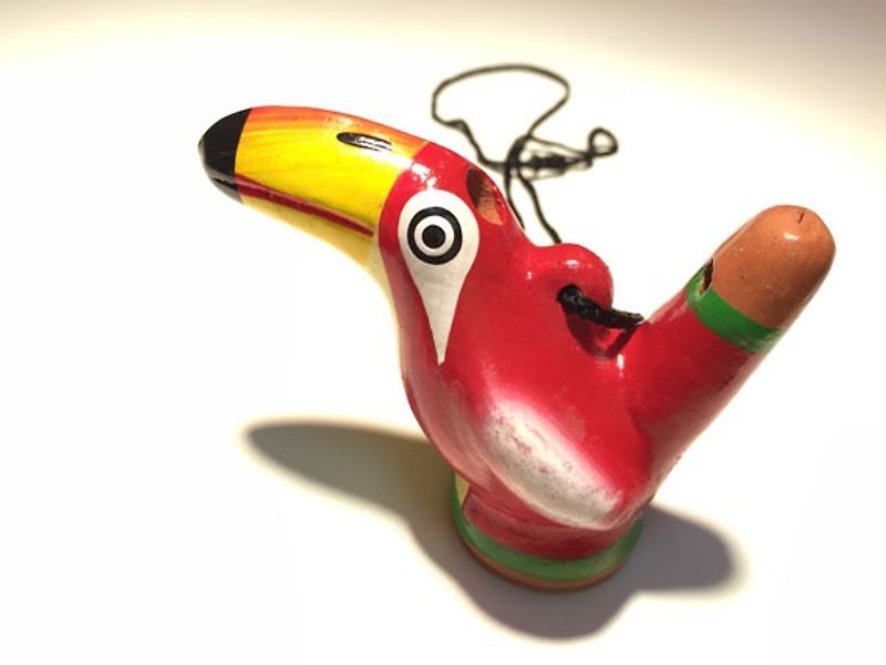 Toucan Beep Beep Beep Colorful Pottery Necklace/Ornament-Orange Red - Necklaces - Other Materials Red