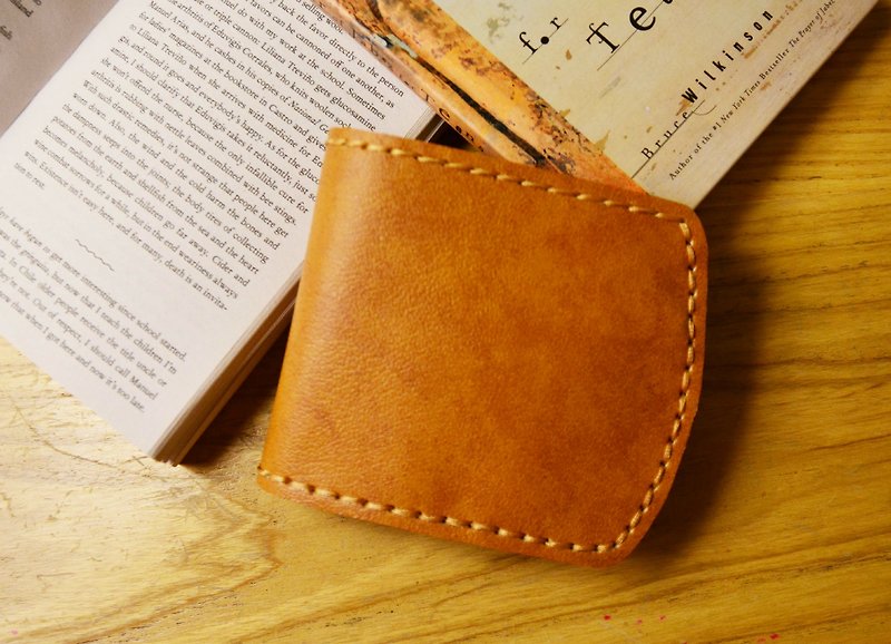 Hand-made leather ─ classic short clip. Mushroom Poet + Handmade = The Mushroom Hand. - Wallets - Genuine Leather Brown