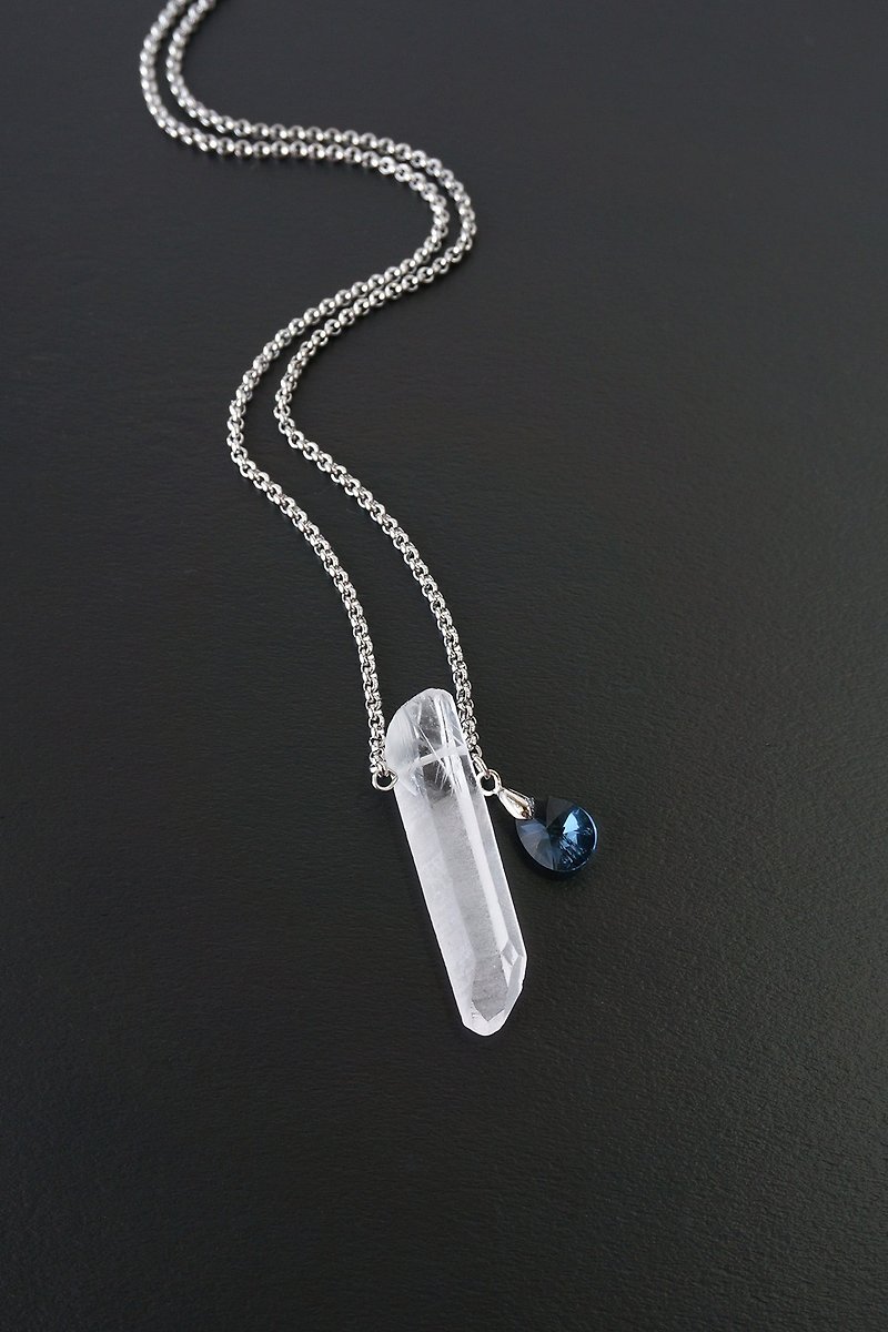 Milky Raw Rock Crystal Necklace on Stainless Steel Chain - Necklaces - Gemstone White