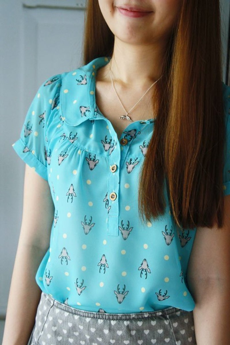 GT print collection 小鹿圓領襯衫(淺綠) - 女襯衫 - 其他材質 綠色