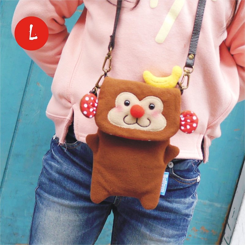 《Balloon》手機套-香蕉猴(大款) - 側背包/斜背包 - 其他材質 咖啡色