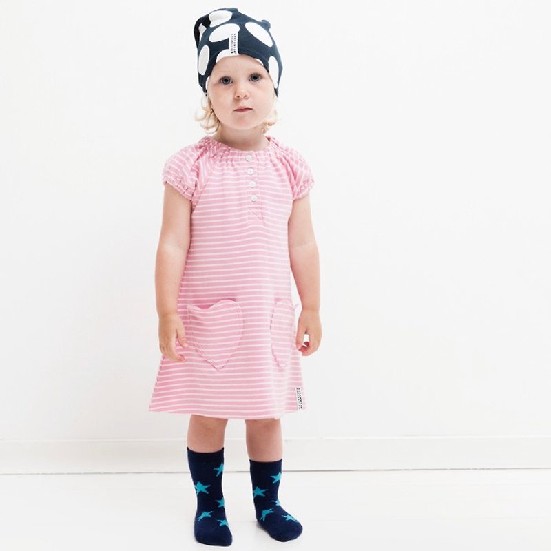 [Nordic children's clothing] Swedish organic cotton princess sleeve dress 1 to 6 years old pink - ชุดเด็ก - ผ้าฝ้าย/ผ้าลินิน สึชมพู