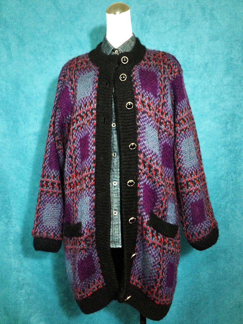 Ping-pong vintage [vintage sweater / Classic Plaid Long vintage thick sweater coat] foreign vintage wool jacket VINTAGE - เสื้อแจ็คเก็ต - วัสดุอื่นๆ หลากหลายสี