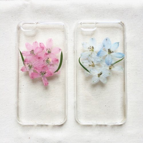 [シリーズ]花のiPhoneケース。タイムピンク/ブルーデルフィニウムの電話シェルiPhone5の/ 5S / 6 / 6S