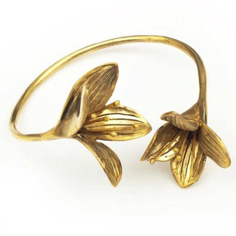 Lily flower bangle in brass ,Rocker jewelry ,Skull jewelry,Biker jewelry - Bracelets - Other Metals 
