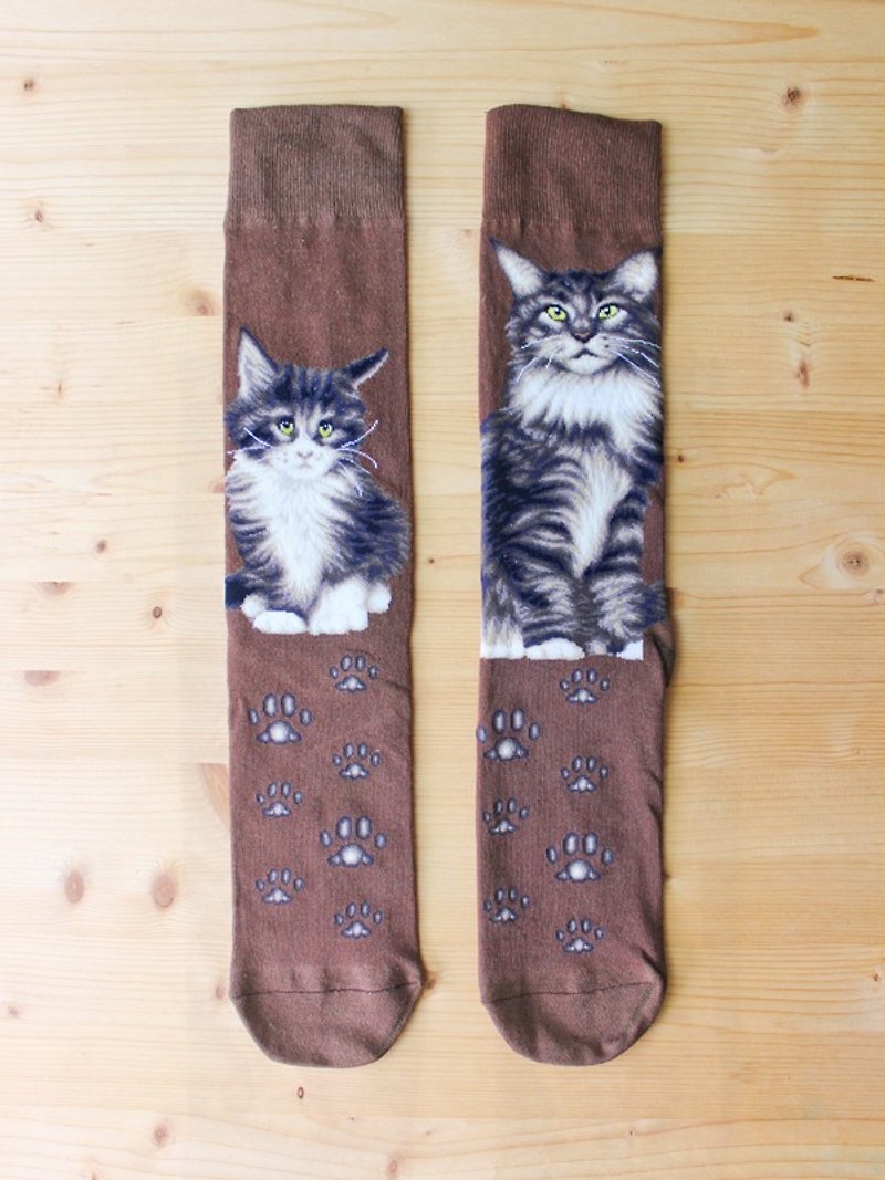 JHJ Design Canadian Brand High Color Knitted Cotton Socks Cat Series Maine Coon Men - Socks - Other Materials Brown