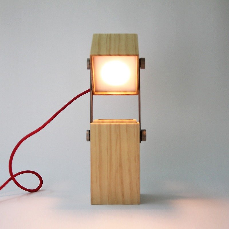 LED松木魔方燈_紅色編織線 - 燈具/燈飾 - 木頭 咖啡色