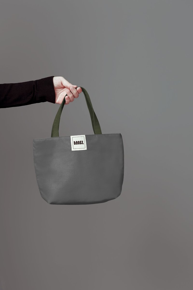 Simple jump color canvas small tote bag / lunch bag / gray + army green - Handbags & Totes - Other Materials Multicolor