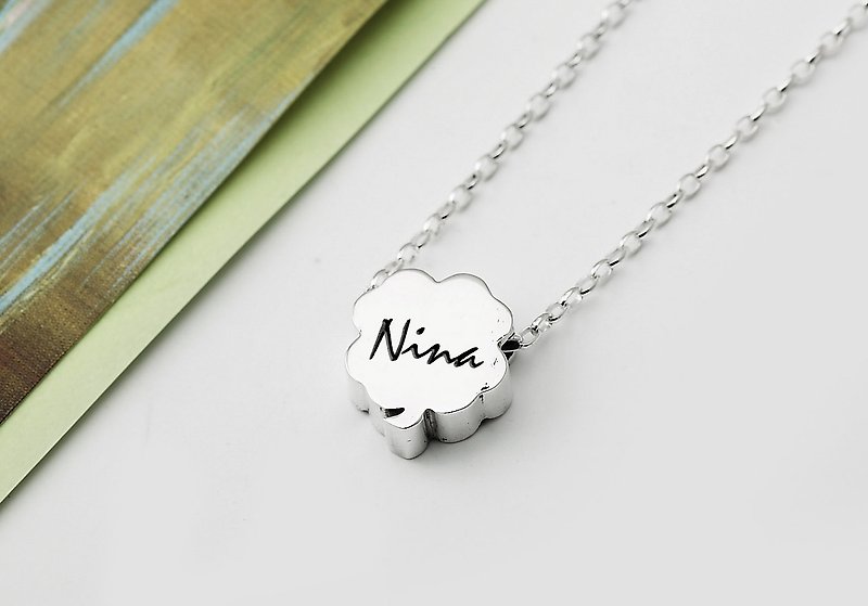 Customized necklace cute word plate-Clover name English text necklace 925 sterling silver necklace -ART64 - Other - Sterling Silver Silver