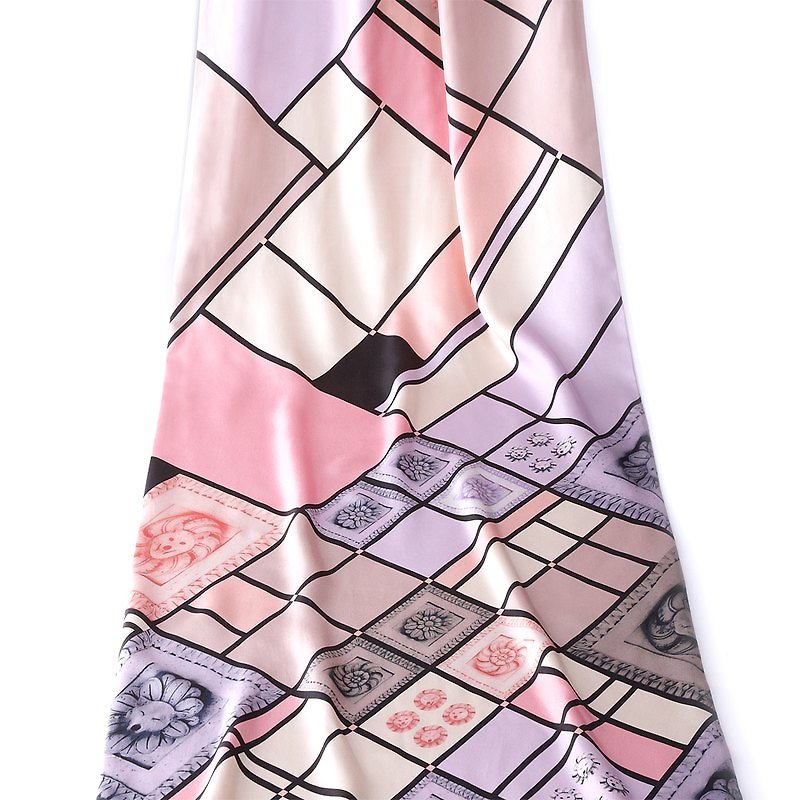 法式撞色絲巾-60年代粉紅巴黎(雙面圍巾) - 絲巾 - 其他材質 粉紅色