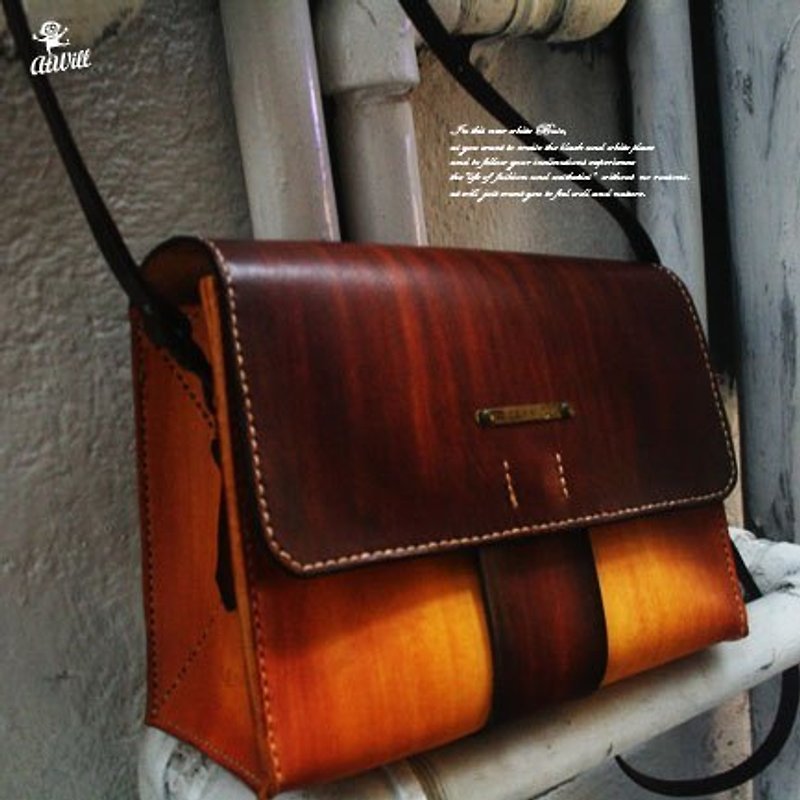 Atwill/city. Bag / handmade original brush color cowhide buckle side backpack ba - Messenger Bags & Sling Bags - Genuine Leather Brown