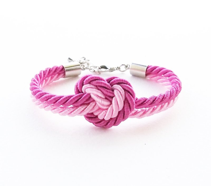 Pink / Light pink heart knot bracelet - สร้อยข้อมือ - วัสดุอื่นๆ สึชมพู