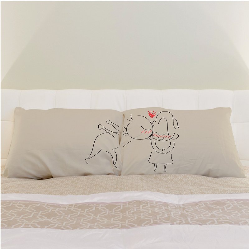 "Kiss (Big)" Boy Meets Girl couple pillowcase by Human Touch - Pillows & Cushions - Other Materials Khaki