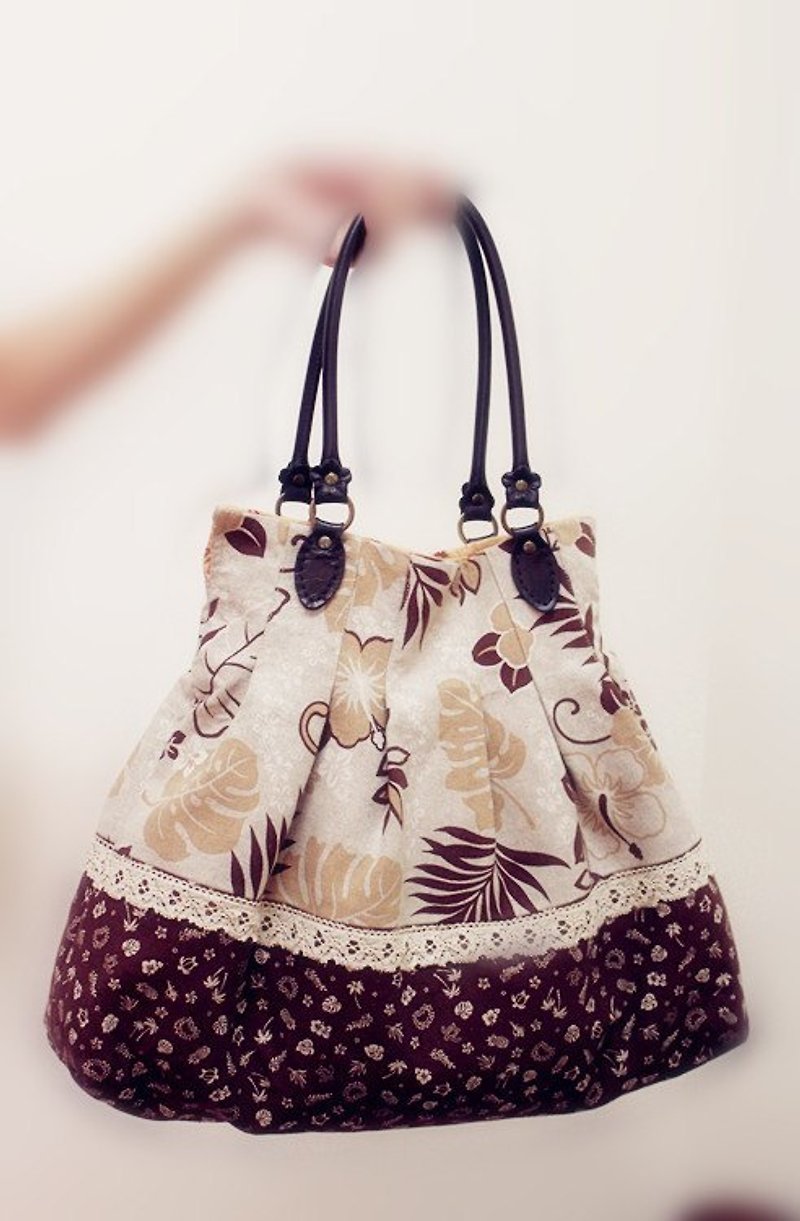 Nanyang style shoulder bag - กระเป๋าแมสเซนเจอร์ - ผ้าฝ้าย/ผ้าลินิน สีนำ้ตาล