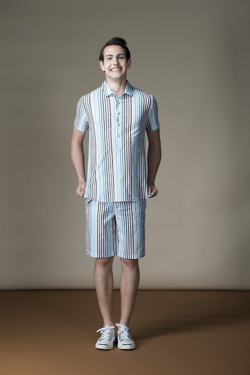 Sevenfold Sevenfold Gradient Striped Short Sleeved Shirt 漸層條紋短袖襯衫 (藍/褐)