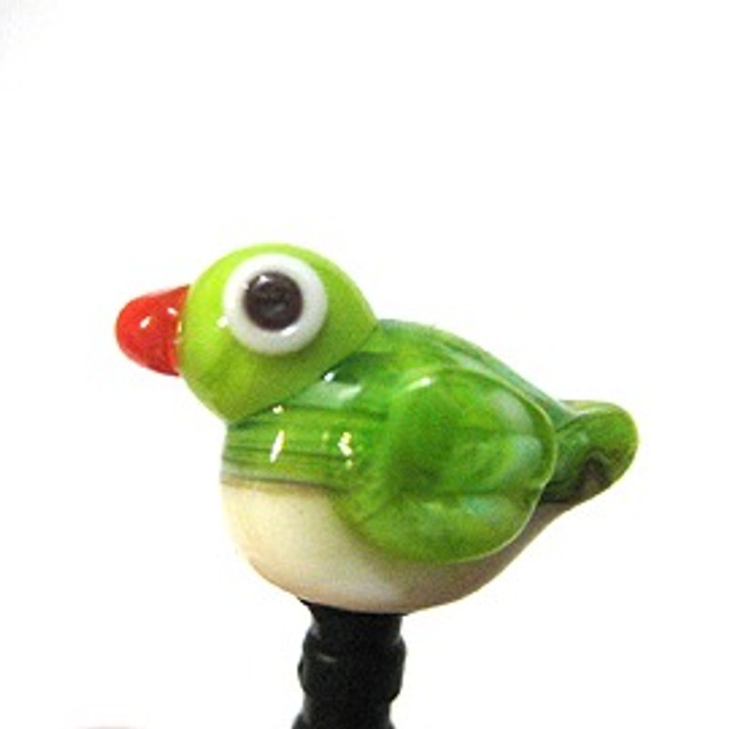 Birds series ~ (green embroidered eyes) glass phone dust plug - ที่ตั้งมือถือ - แก้ว สีเขียว