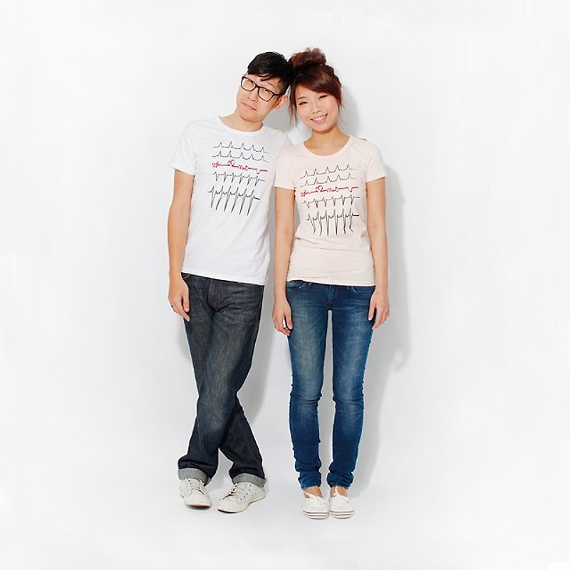 Couple T-shirt Heartbeat  Valentine gift - เสื้อยืดผู้หญิง - ผ้าฝ้าย/ผ้าลินิน หลากหลายสี