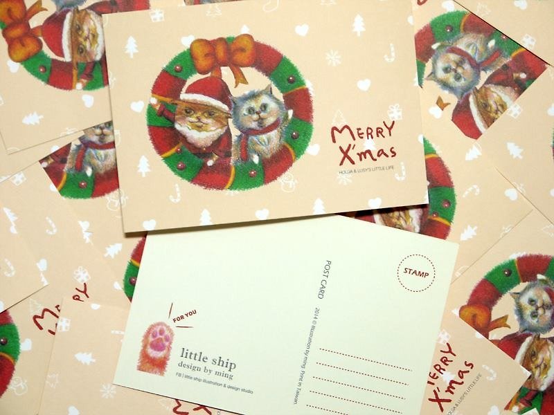小さな船 クリスマス 猫 イラスト はがき - カード・はがき - 紙 レッド