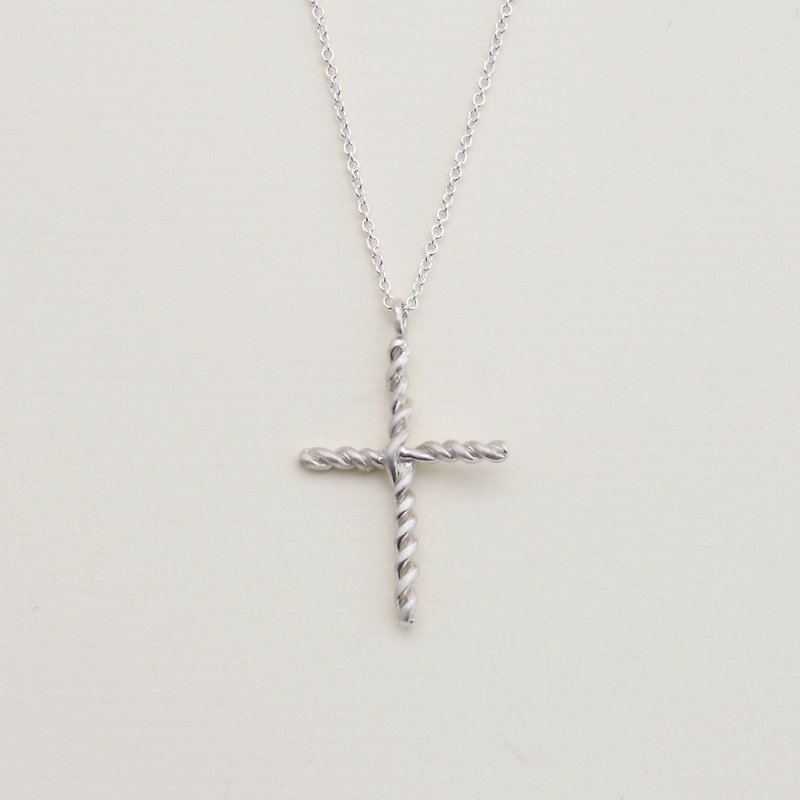 Fried Dough Twist Cross Necklace - Necklaces - Sterling Silver Gray