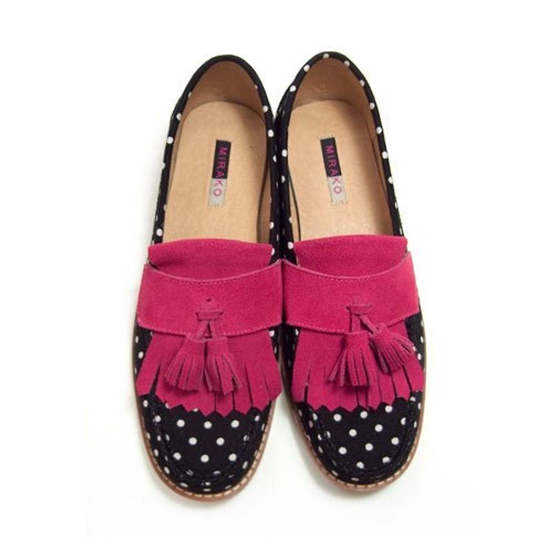 Classic Vintage Moccasin Tassel Loafers M1109A BlackFuxia - 女牛津鞋/樂福鞋 - 棉．麻 多色