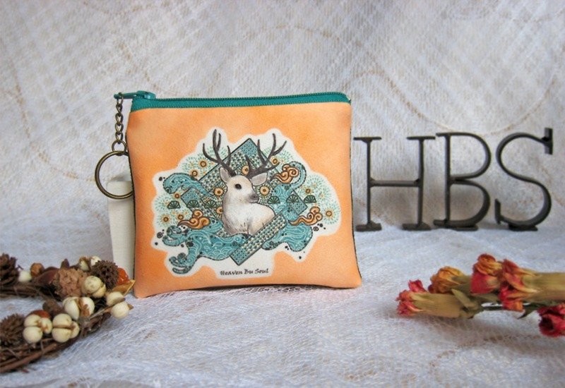 <Animals in the secret land> As the Deer coin purses (small size) - กระเป๋าใส่เหรียญ - เส้นใยสังเคราะห์ สีส้ม
