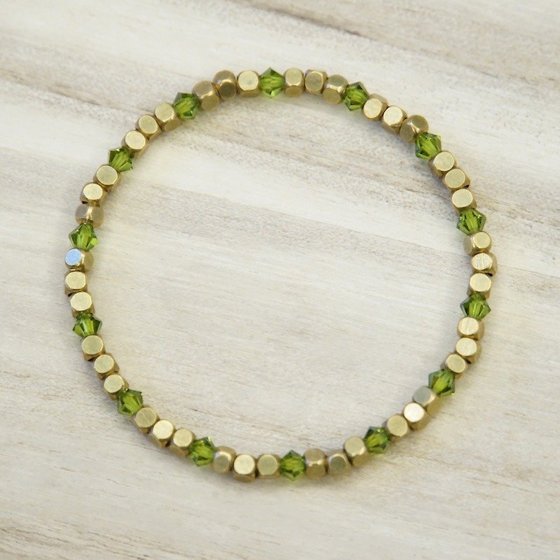 ITS-806 [Ornate Waltz Series · Green Elf] Crystal / Brass Bracelet. Olive green. - Bracelets - Other Metals Green