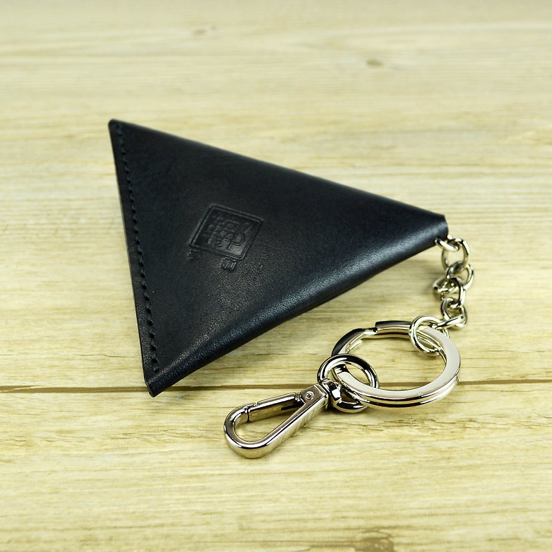 【kuo's artwork】 Hand stitched leather triangle coin pouch - Coin Purses - Genuine Leather Black