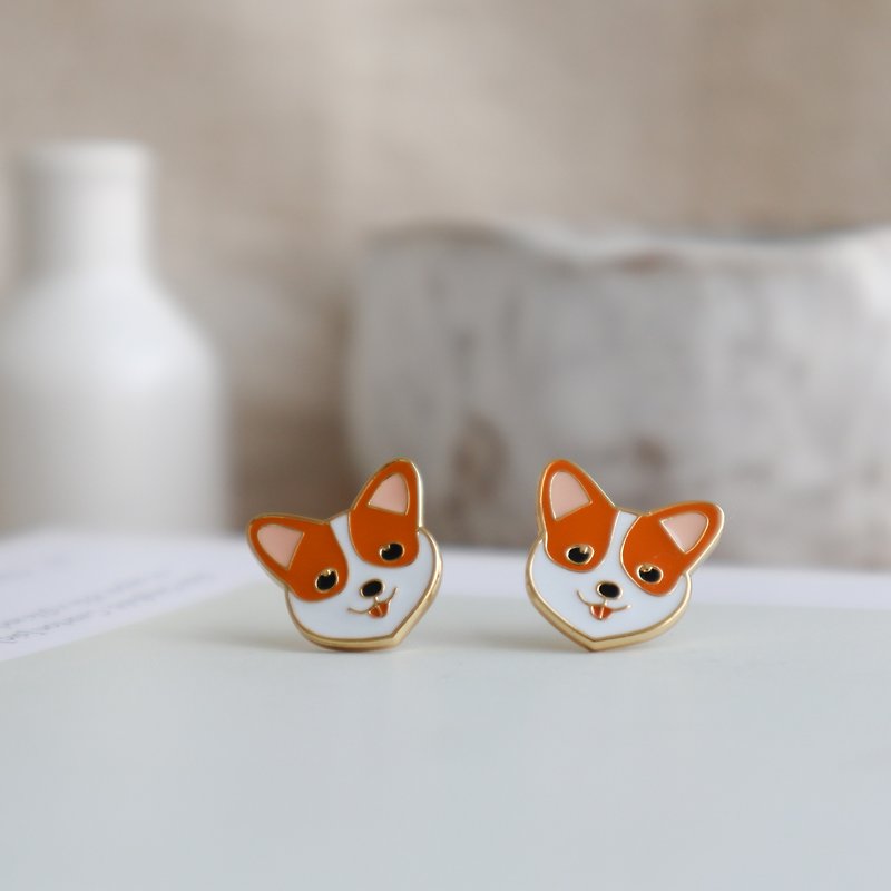 Corgi, dog, paw earrings and clip-ons - Earrings & Clip-ons - Enamel Brown