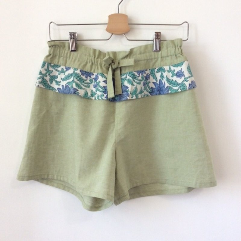 Holiday Chic Tie Short - กางเกงขายาว - ผ้าฝ้าย/ผ้าลินิน สีเขียว