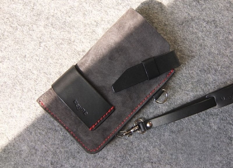 Handmade leather design leather phone sets US jumper paragraph gray suede + black personality (including strap) iphone6 ​​plus - Other - Genuine Leather Multicolor