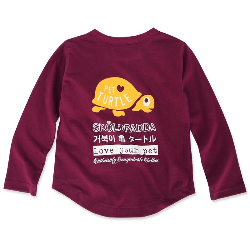 【Swedish Children's Clothing】Organic Cotton Long Sleeve Top 1 to 10 Years Old Turtle - Tops & T-Shirts - Cotton & Hemp Red