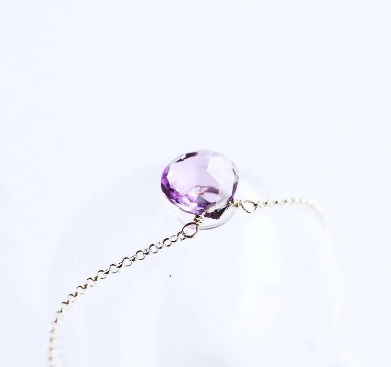 迷你靈犀 天然水滴紫水晶 透 亮 淨 14K 項鍊 送禮水晶鎖骨鍊 - 項鍊 - 寶石 紫色