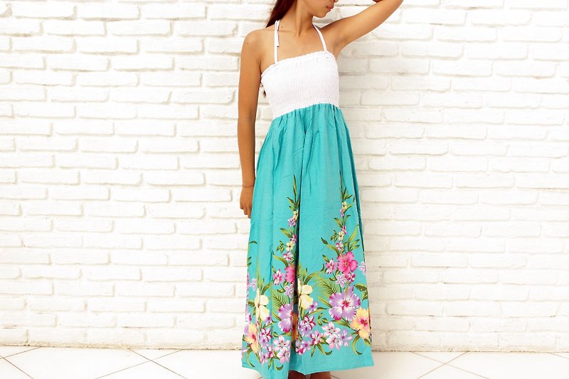 Tropical Flower Long dress <mint green> - One Piece Dresses - Other Materials Green