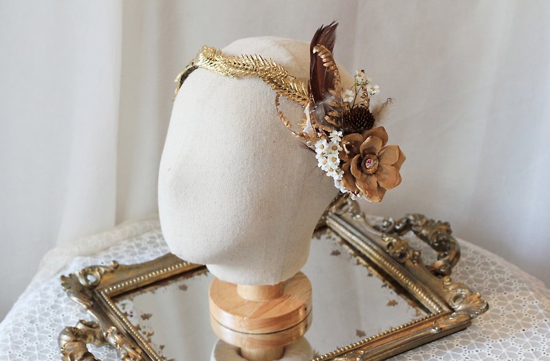 Bridal Corolla [Metal Jewelry Series] Wreath and hairpin dual-use (silver jewelry on the metal part) - เครื่องประดับผม - วัสดุอื่นๆ สีทอง