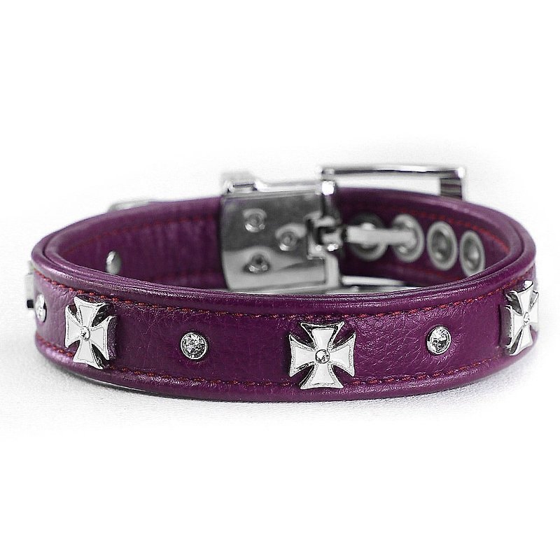 [Adjustment] Ten diamond leather leather collar ((send lettering)) - Collars & Leashes - Genuine Leather Purple